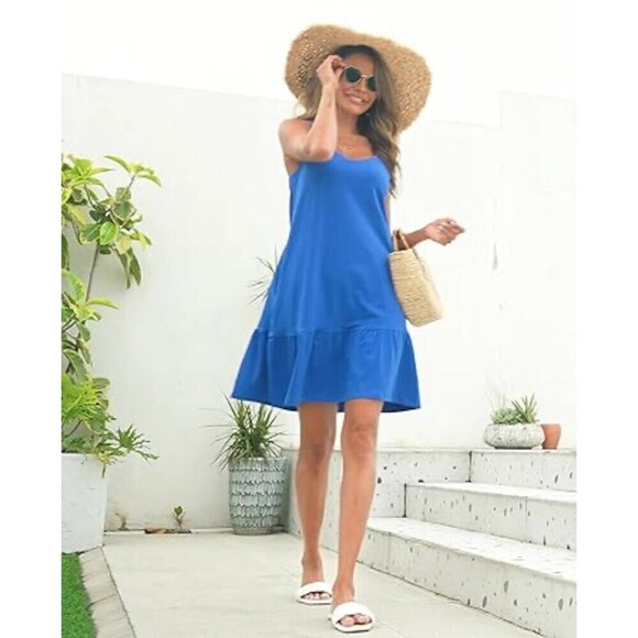 Old Navy Blue Tank Dress Size Medium Low Ruffle Stretch Sleeveless - Picture 1 of 9
